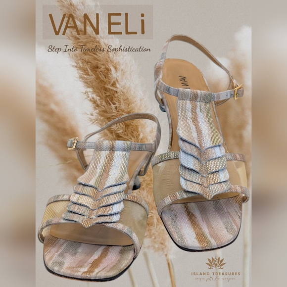 Vaneli LowHeel Slingback Women Sandals Sz 11N Gold Metallic Sculpted Leaf Accent - Picture 1 of 17